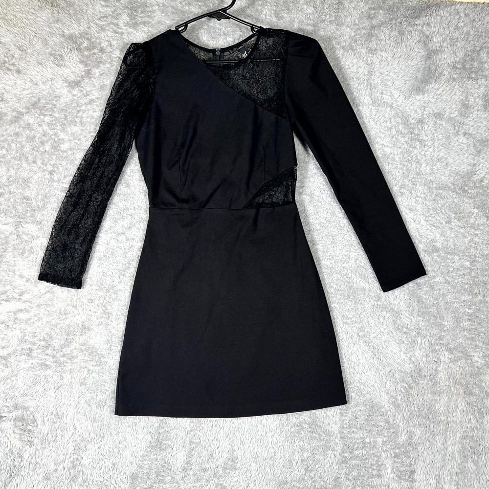 Zara TRF Mini Dress Womens Small Black Lace Detail Lined Back Zip Party Cocktail